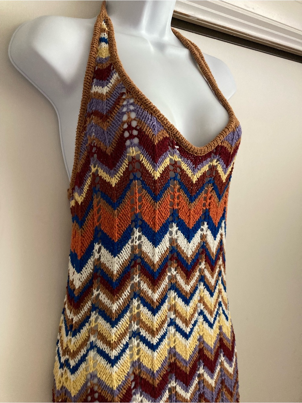 Anthropologie Faithfull Elisa Knit Zigzag Stripe Open Knit Maxi Dress, NWT Sz 6 - Picture 8 of 16